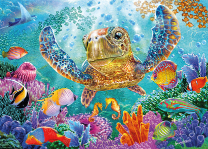 Ceaco - Steve Sundram - Turtle Flight - 500 Piece Jigsaw Puzzle – Oversized Pieces – Easy to Hold – EZ Hold