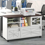 kepptory 2 Drawer File Cabinet with Lock, Rolling File Cabinet for Home Office Fits Files Letter/Legal/F4/A4, Filing Cabinet 2 Drawer with Adjustable Shelf & 2 Lockable Wheels (White + Brown) kepptory