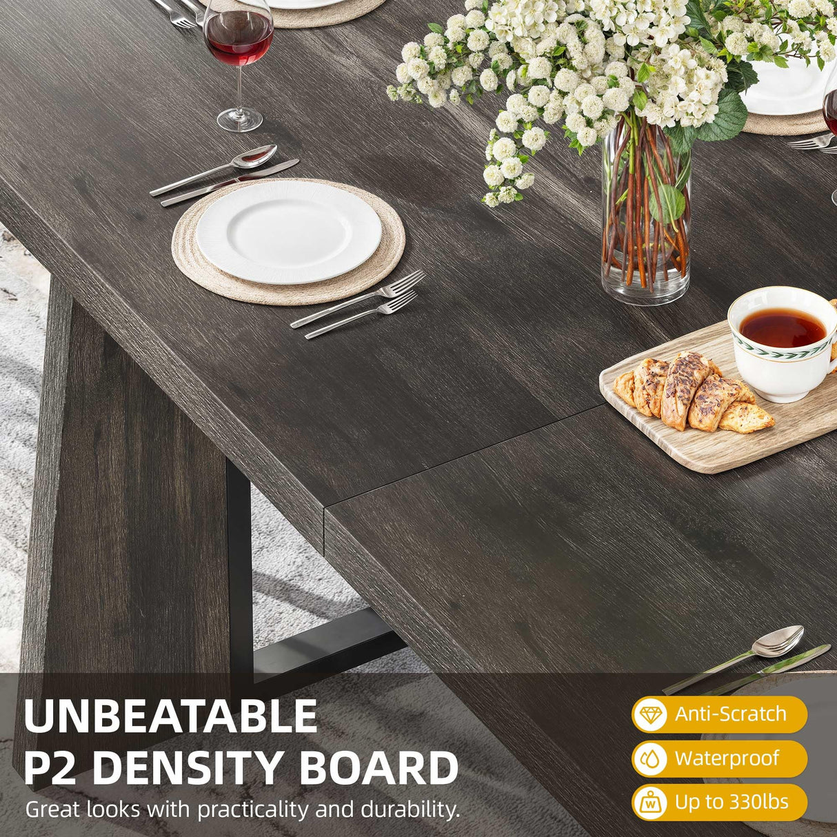 DWVO Rectangle Dining Table for 6-8 People 70.86 Inch Large Dining Room Table Wooden Dinner Table with Heavy Duty Legs for Kitchen Apartment Restaurant Rustic Grey DWVO