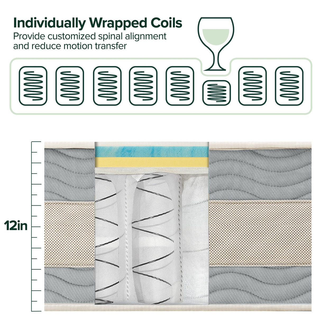 ZINUS 12 Inch Cooling Comfort Support Hybrid Mattress [New Version], King, Fiberglass Free, Medium Plush, Cooling Motion Isolation, Certified Safe Foams & Fabric, Mattress in A Box Zinus