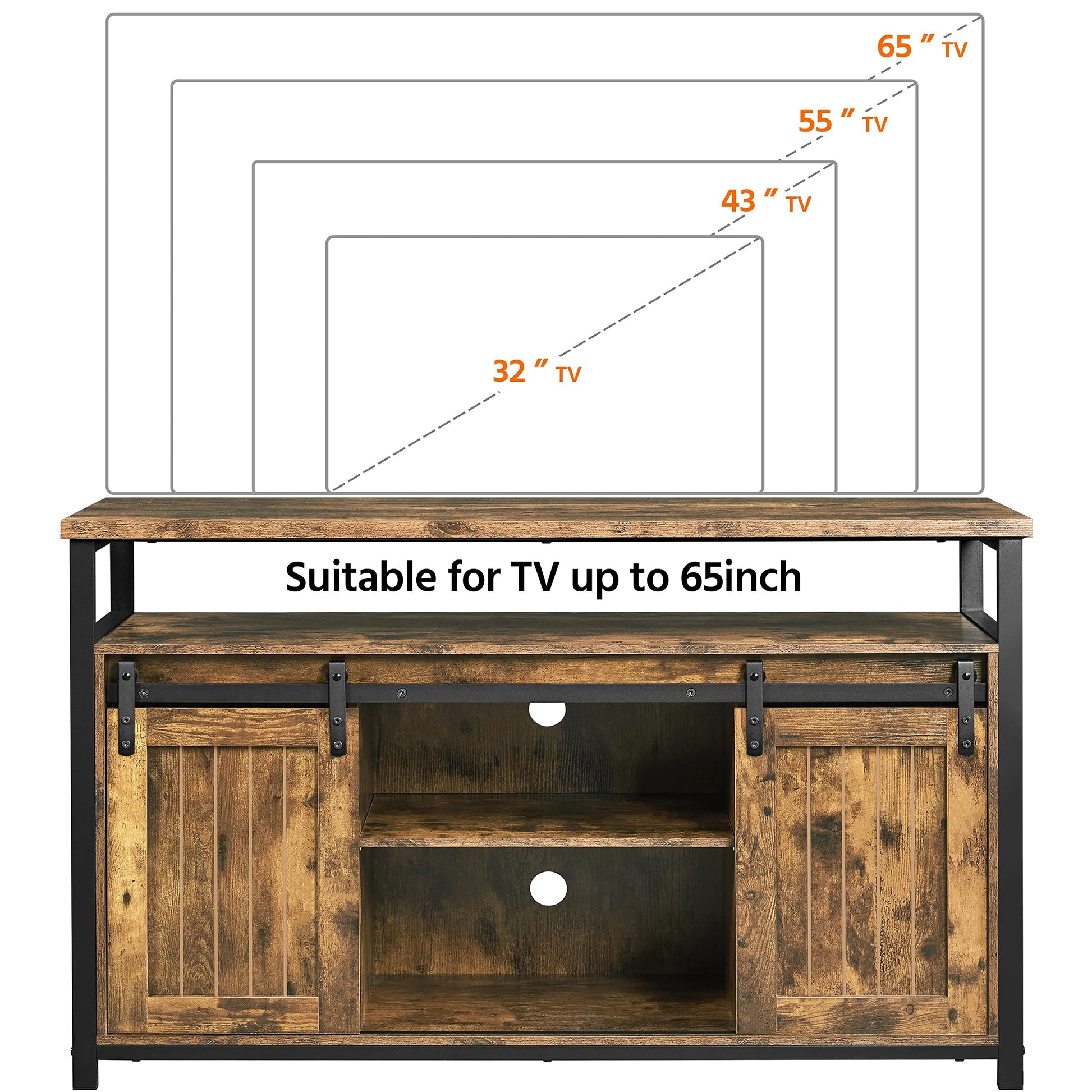 Yaheetech TV Stand for 65 Inch TV, Farmhouse Entertainment Center with Storage, Wood Tall TV Stands for Living Room with Sliding Barn Doors, Rustic Brown - WoodArtSupply