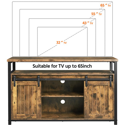 Yaheetech TV Stand for 65 Inch TV, Farmhouse Entertainment Center with Storage, Wood Tall TV Stands for Living Room with Sliding Barn Doors, Rustic Brown - WoodArtSupply