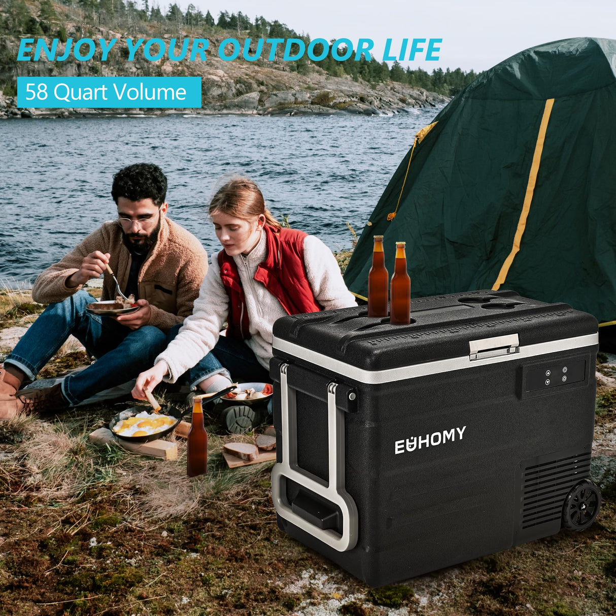 EUHOMY 12 Volt Refrigerator, 59QT(55L) 12V Fridge APP Control, Electric Cooler 12/24V DC 110-240V AC, Car Refrigerator 0℉~68℉, 12 Volt Cooler for Camping, Trip, Truck, Boating, Outdoor EUHOMY
