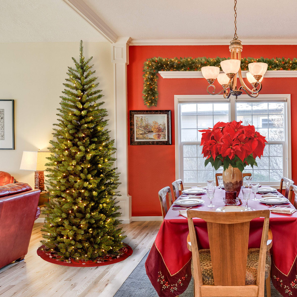 National Tree Company Artificial Pre-Lit Slim Christmas Tree, Green, Kingswood Fir, White Lights, Includes Stand, 6.5 Feet National Tree Company