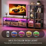 YITAHOME TV Stands for 65 inch TV Entertainment Center with 2 Industrial 4-Tier Bookshelves, LED TV Stands for Living Room, Modern Farmhouse TV Console Cabinet with Power Outlets, Rustic Brown YITAHOME