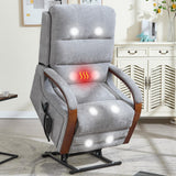 Power Lift Recliner Chair for Elderly People, Dual Motor Lift Chair with Vibration Massage and Heat, Lay Flat Recliner with Solid Wood Armrest, Standing Assistance Reclining, Chenille Fabric Gray EZZUP