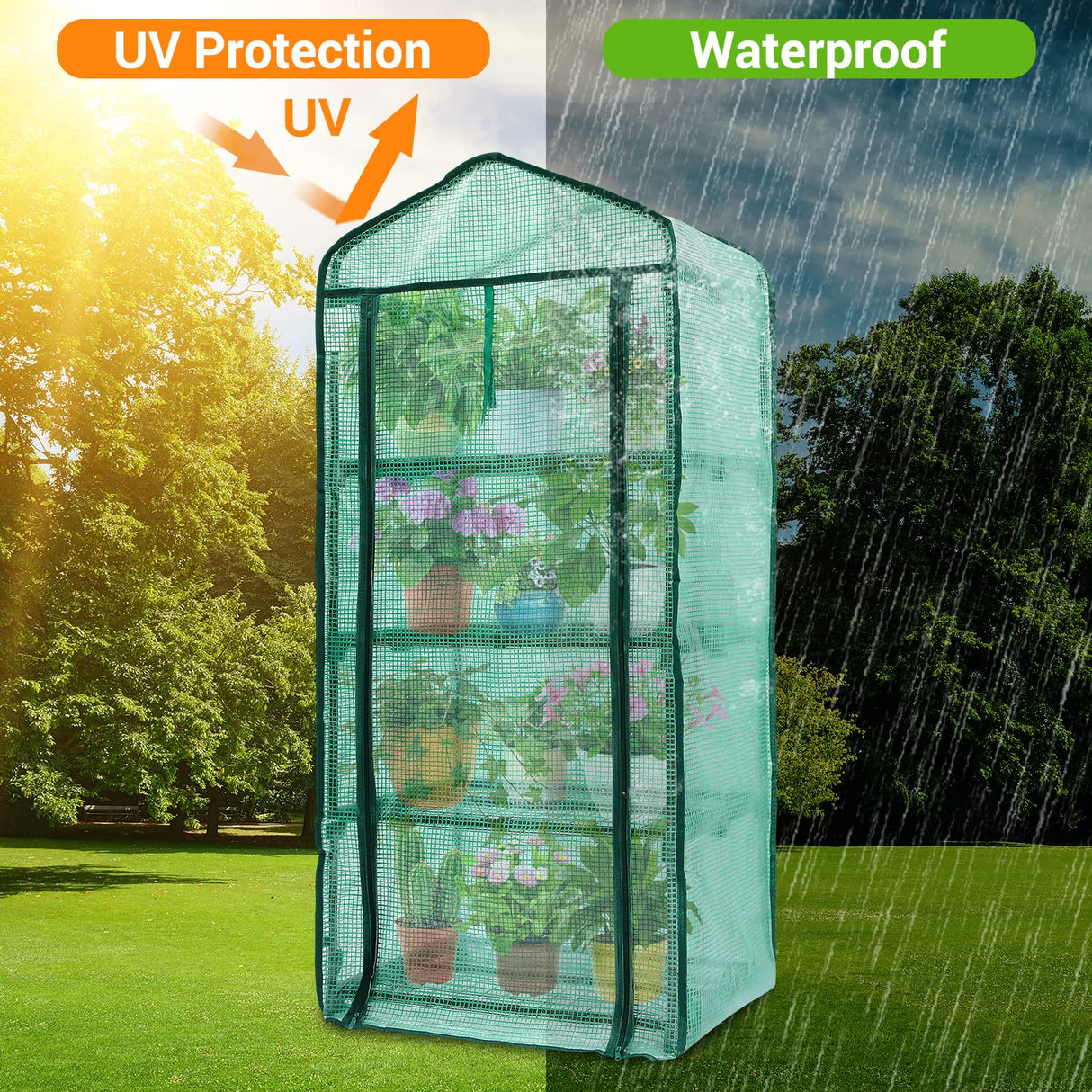 Ohuhu Mini Greenhouse for Indoor Outdoor, Small Plastic Plant Green House 4-Tier Rack Stand Portable Greenhouses with Durable PE Cover for Seedling, 2.5x1.6x5.2 FT, Ideal Gardening Gifts for Women Men Ohuhu