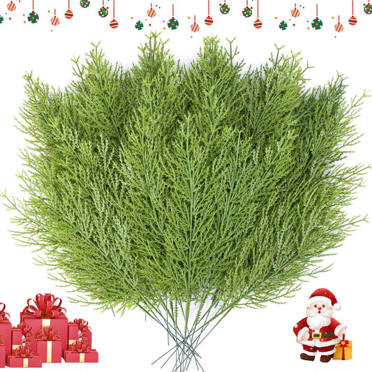 48 PCS Artificial Pine Branches, Christmas Greenery Stems Faux Cedar Branches, Christmas Tree Filler Branches Christmas Picks and Sprays, DIY Accessories for Garland Wreath Home Garden Christmas Decor