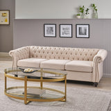 roomfitters Elegant Chesterfield Sofa with Fabric Upholstery and Turned Legs, Luxurious Sofa for Living Room and Bedroom, Beige Fabric roomfitters