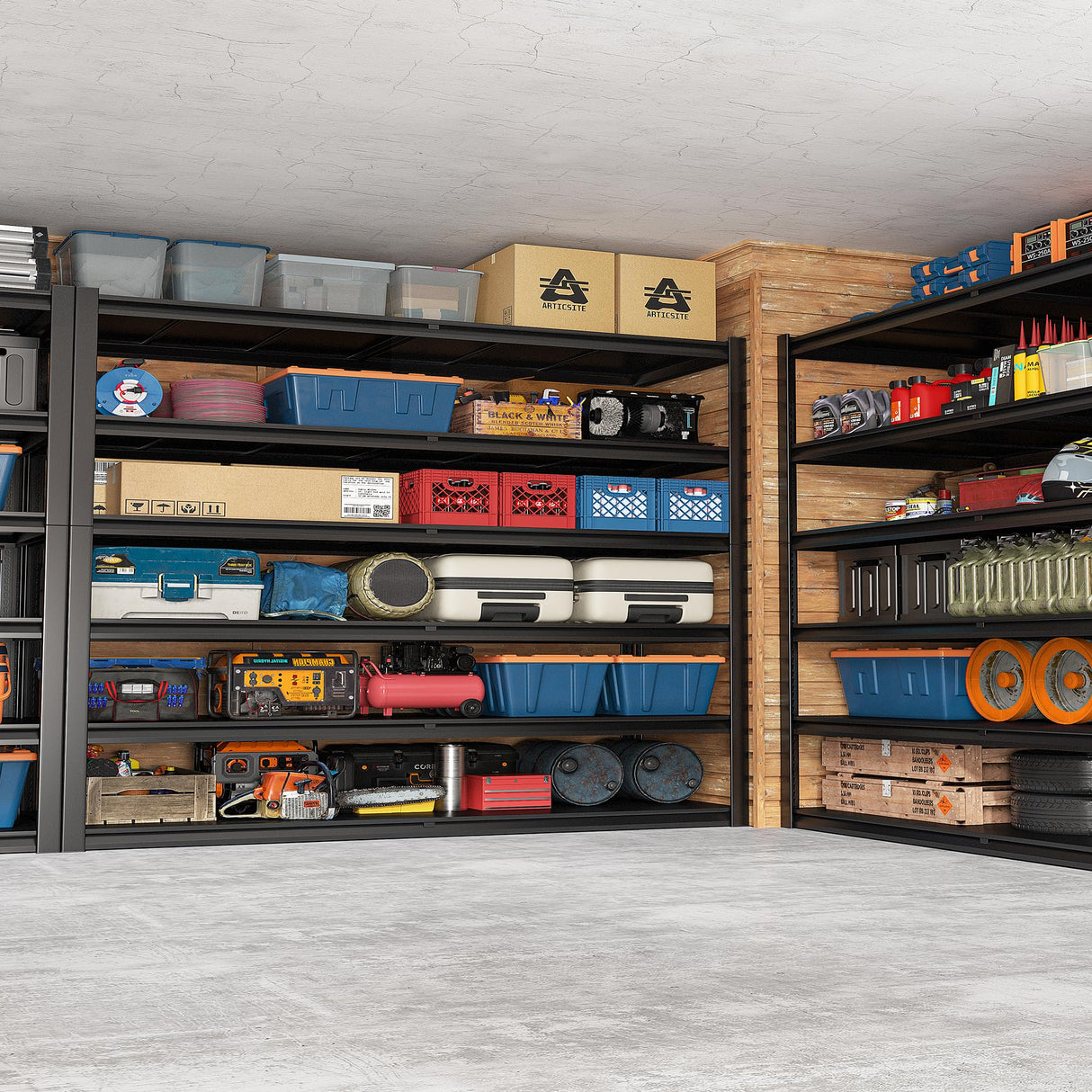 REIBII 55.1" W Storage Shelves，Garage Shelving Heavy Duty Shelving Unit Load 3500LBS, Adjustable 6-Tier Metal Shelves for Commercial Pantry Warehouse Basement 55.1" W x 25.8" D x 84.1" H REIBII