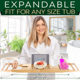 SereneLife Luxury Bamboo Bathtub Caddy Tray - Adjustable Natural Wood Bath Tub Organizer with Wine Holder, Cup Placement, Soap Dish, Book Space & Phone Slot for Spa, Bathroom & Shower SLBCAD20 SereneLife