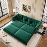89" Velvet Pull Out Couch Bed - 3-in-1 Convertible Sleeper Sofa with Ottoman, Button Tufted Chesterfield Sofa, King Size Pull Out Sofa Bed, Space Saving for Small Spaces Apartments, Living Room,Green Justdwells