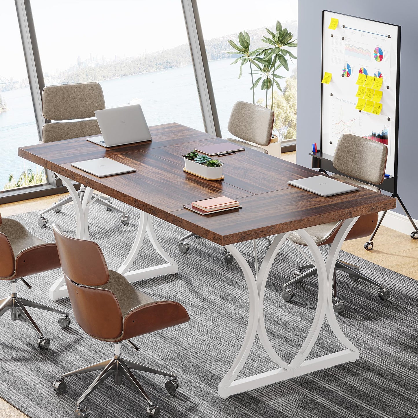 LITTLE TREE 63 “ Dx31“W x 30“ H Executive Desk, Farmhouse Large Computer Home Office Desk, Small Conference Room Table for 4-6 Person - WoodArtSupply