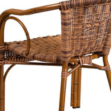 EMMA + OLIVER Brown Rattan Patio Chair with Dark Red Bamboo-Aluminum Frame EMMA + OLIVER