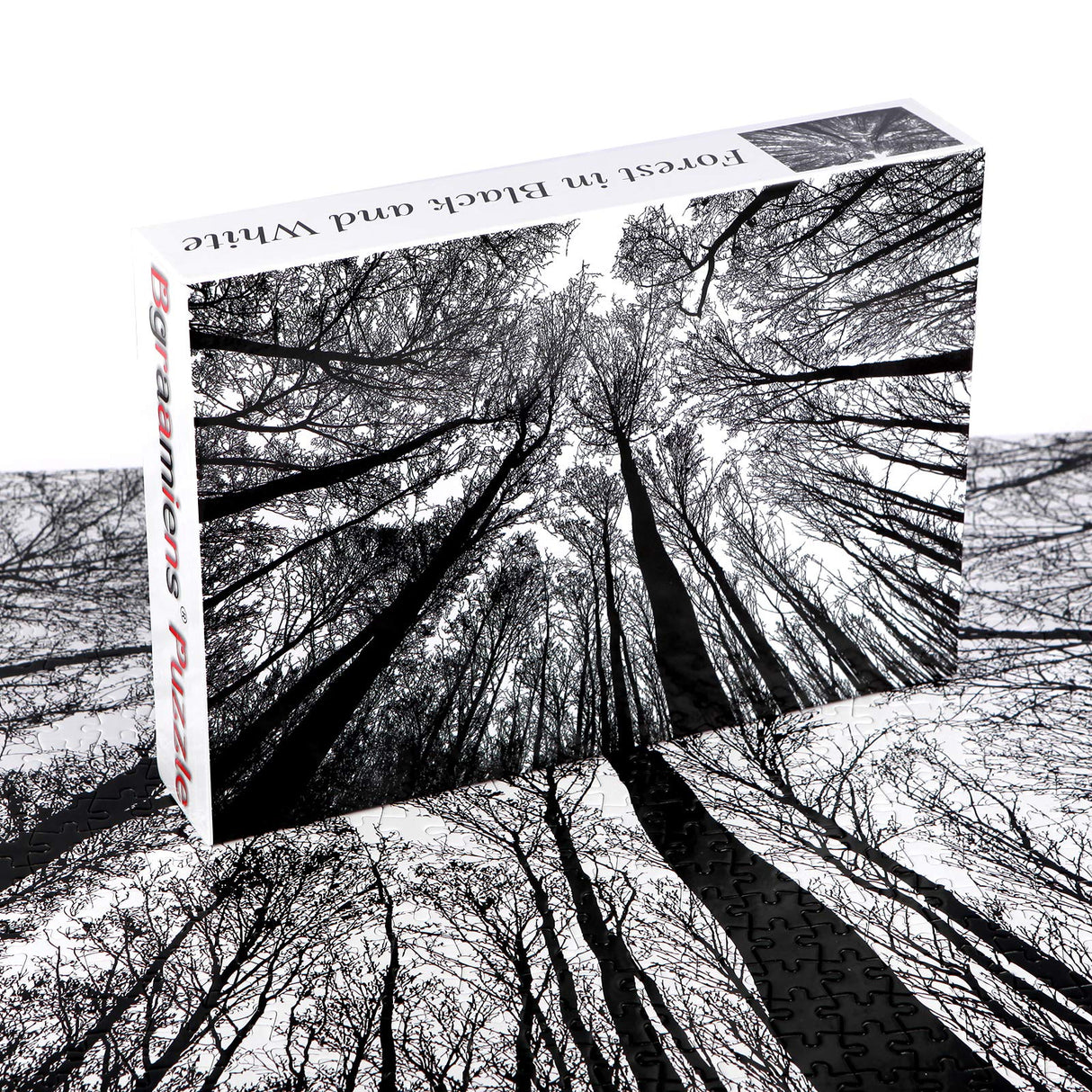 Bgraamiens Puzzle-Forest in Black and White-1000 Pieces Creative Black and White Nature Scenery Hard Puzzle Blue Board Jigsaw Puzzle Bgraamiens