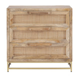 Powell Natural Rattan and Gold Base 3 Danika, Three Drawer Cabinet, Brown Powell