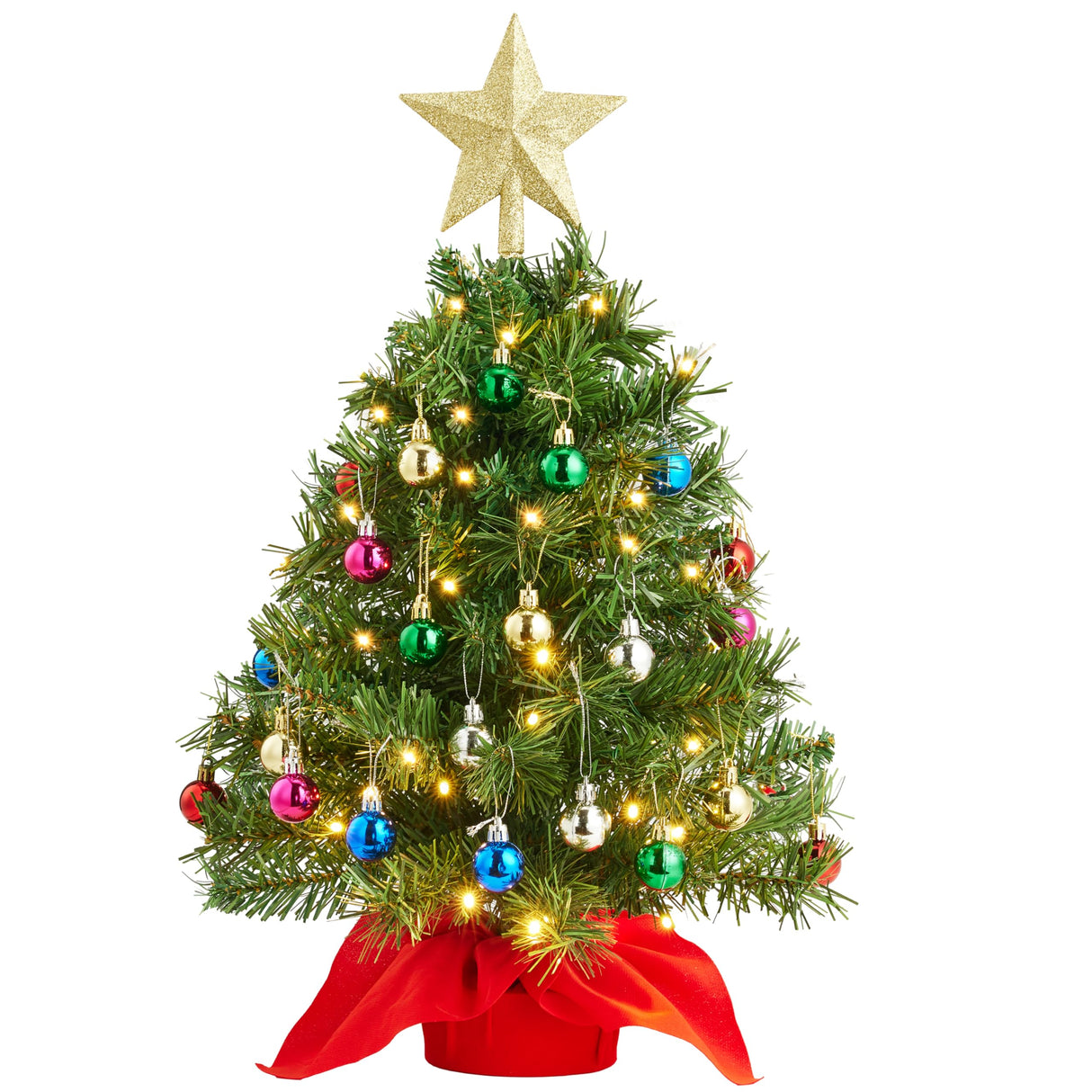 Joiedomi 24"/2FT Mini Christmas Tree Tabletop Set with Clear LED Lights, Artificial Mini Christmas Tree with Star Treetop and Hanging Ornaments, Best DIY Xmas Decorations Joiedomi