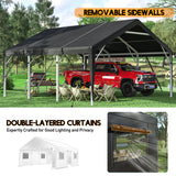 Bepatio 2 Car Carport, 20 x 20 Heavy Duty Metal Carport, All Weather Extra Large Car Port, Outdoor Portable Garage with Side-Opening Doors & Roll-Up Windows Bepatio
