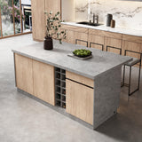 homary 72'' Kitchen Island with Storage Gray Japandi Island Table with LED Light Wood Kitchen Cabinet with Drawers & Wine Rack homary