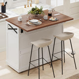 Bellemave 46.5" Farmhouse Kitchen Island cart with Charging Station and with Drape of Beads, Rolling Kitchen Island Table with Drop-Leaf, 3 Drawers, White Bellemave