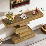 Tribesigns 42.5" Farmhouse Console Table, Narrow Wood Sofa Table Behind Couch with Geometric Base, Industrial Entryway Accent Table for Living Room, Hallway, Entrance (Light Brown) Tribesigns