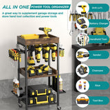 Famyards Power Tool Organizer with Wheels Tool Holder Drill Rack Shelf Rolling Cart Tool Box Utility Cart for Garage, Workshop Famyards