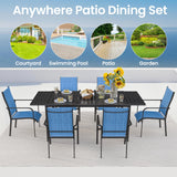 BUPPLEE 38"-84" Extendable Outdoor Dining Table Set for 4-8 Person, Rectangular Outdoor Furniture Adjustable Table & 6pcs Textilene Chairs for Porch,Backyard, Garden, Poolside and Deck-7 Piece Blue BUPPLEE