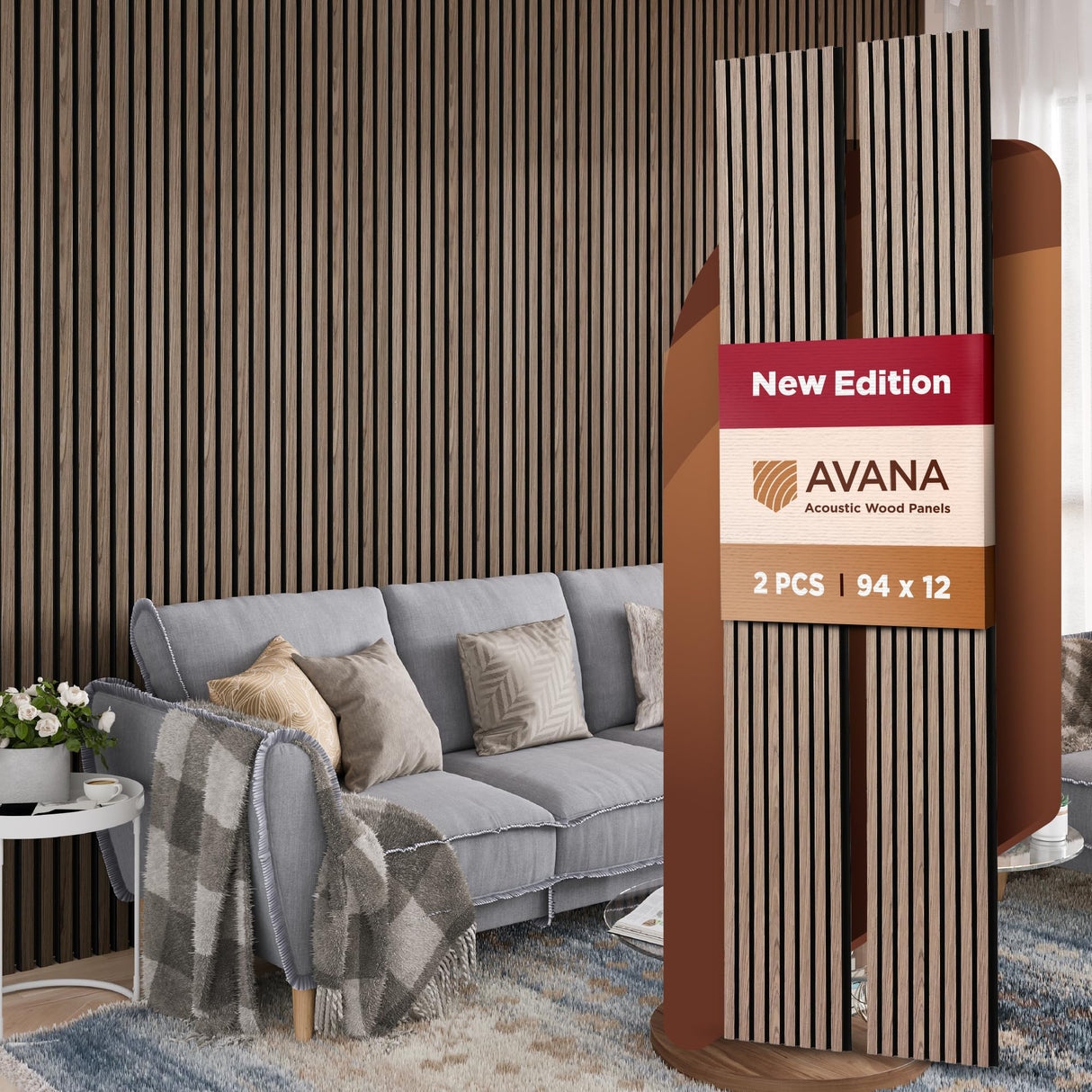 Avana Acoustic Wood Wall Panels – 94.4 x 12.6 Inch Natural Walnut Acoustic Panels 2 PCs – Wall Panels For Interior Wall Decor For Homes, Offices, Studios – Pleasing Decorative Wood Panels For Wall Avana