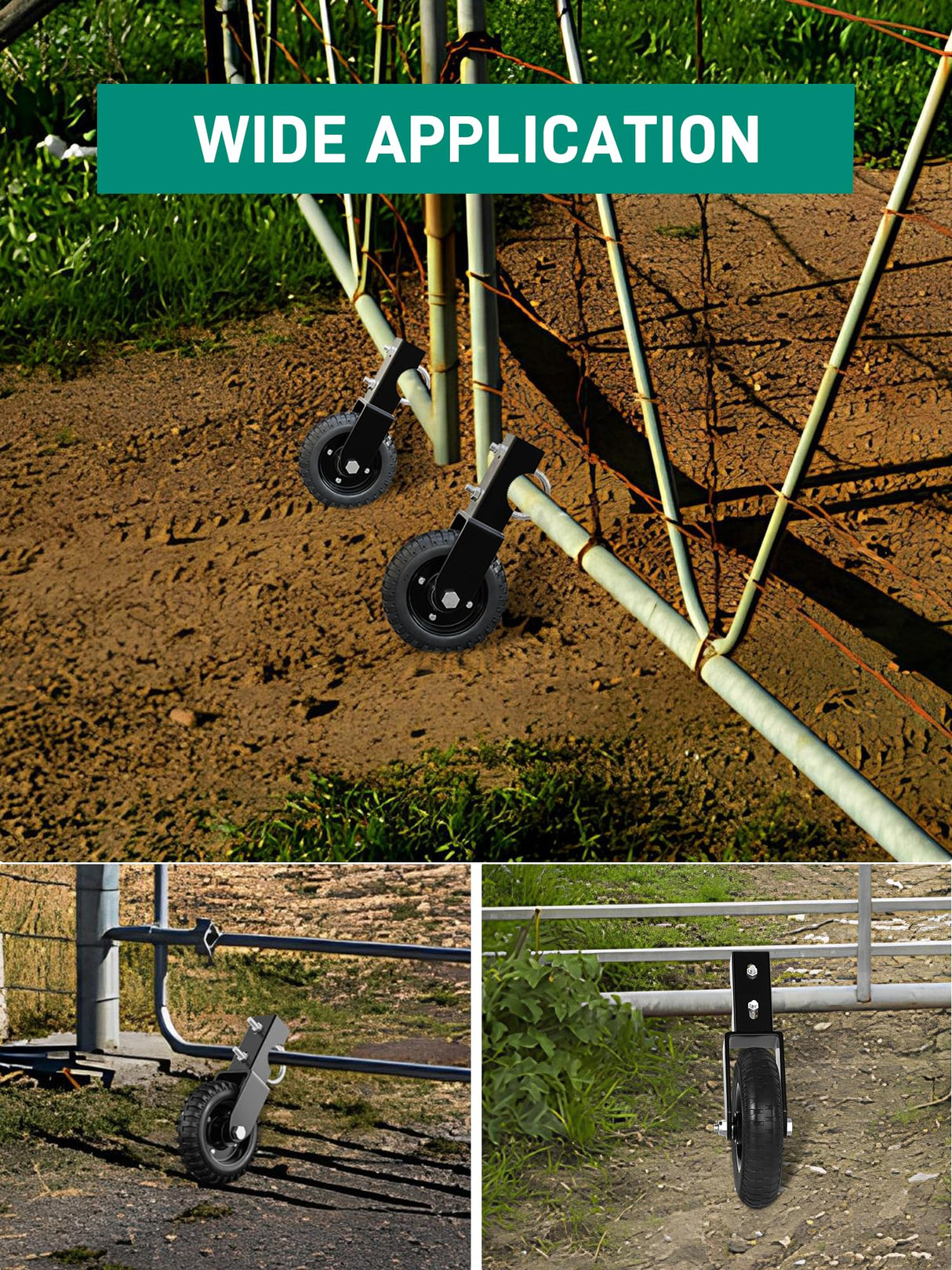 DOZAWA Gate Wheel for Metal Tube Gate, 8" Heavy Duty Casters for Metal Swing Gates 400lbs Capacity, Under Mount Sliding Gate Rollers for Farm Fence - 1 Pack DOZAWA