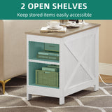 YITAHOME End Table with Charging Station, Narrow Side Table with Storage Shelf, Farmhouse Nightstand with Storage for Small Spaces, Living Room, Bedroom, Grey Wash YITAHOME