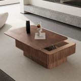 LKTART 38.6''Walnut Fluted Lift Top Coffee Table Modern Handcraft Drum Wooden Solid Wood Veneer Tea Table for Living Room Apartment(Hidden Storage) LKTART