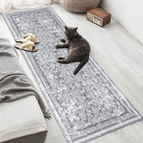 Vaukki Hallway Runner Rug, Vintage Shaggy Soft Laundry Rug Runner, Non Slip Entryway Mat, Washable Farmhouse Kitchen Area Carpet for Bathroom, and Bedroom (2' X 6', Grey) Vaukki