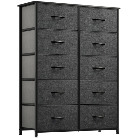 YITAHOME 10 Drawer Dresser - Fabric Storage Tower, Organizer Unit for Bedroom, Living Room, Hallway, Closets - Sturdy Steel Frame, Wooden Top & Easy Pull Fabric Bins YITAHOME