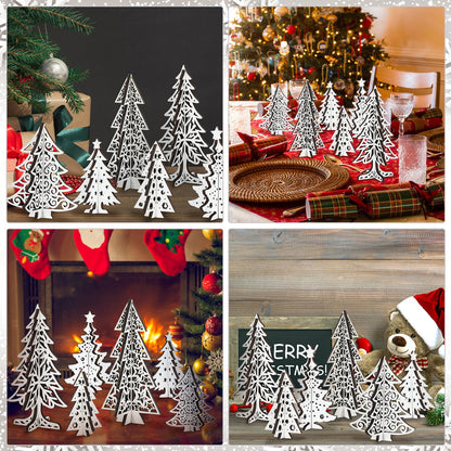 Maitys 12 Pcs Wooden Christmas Trees Tabletop Decor Wood 3D Christmas Trees Xmas Centerpieces Table Wooden Signs Farmhouse Tiered Tray Home Decor for Winter Home Office Farmhouse(Tree)