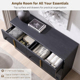 ACCOHOHO Arched Dresser for Bedroom with 6 Drawers, 47.3" Wide Modern Chest of Drawers with Rounded Edge & Metal Handles, Wood Storage Closet Dressers TV Stand for Living Room, Hallway, Black ACCOHOHO