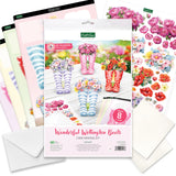 Katy Sue Wonderful Wellington Boots (Rubber Boots) Card Making Kit. 8 Shaped Cards, 2 Sheets of Die Cut Decoupage, 8 Envelopes, Adhesive Pads, & Instructions. for Card Making Supplies & Papercrafting Katy Sue