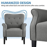 Yaheetech Modern Armchair, Mid Century Accent Chair with Sturdy Wood Legs and High Back for Small Space, Upholstered Fabric Sofa Club Chair for Living Room/Bedroom/Office, Set of 2, Dark Gray Yaheetech