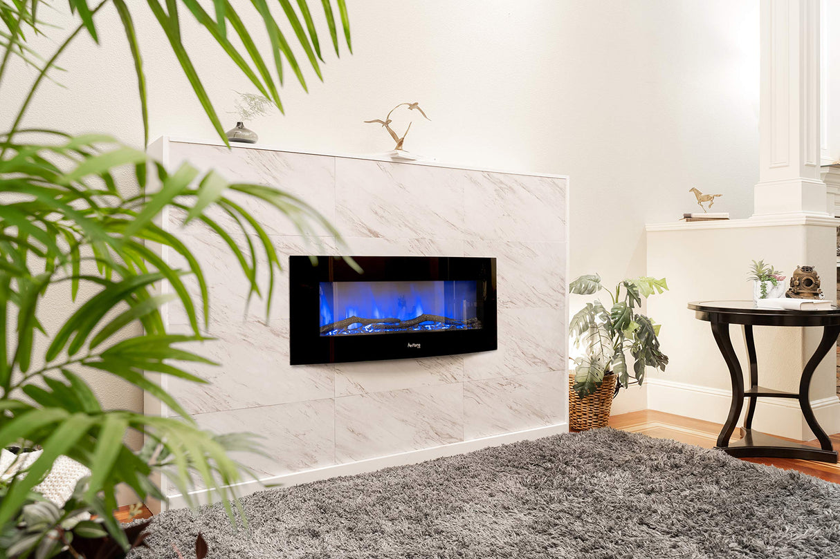 e-Flame USA Sundance Curved Wall Mounted or Freestanding LED Electric Fireplace with Remote - Adjustable, Timer, Remote - 48-inch e-Flame USA