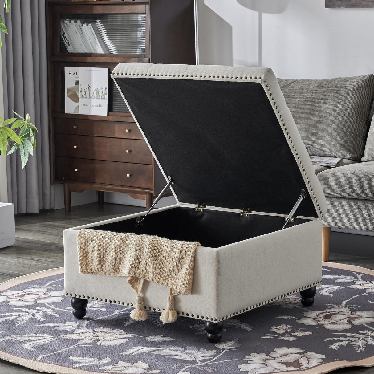 Polarisys Square Storage Ottoman Bench Ottoman Coffee Table Bench Oversized Coffee Table Ottoman Bench with Storage for Living Room Polarisys