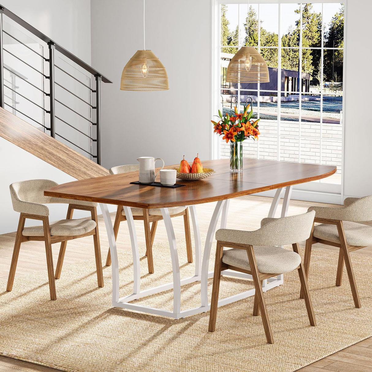 Tribesigns 71-Inch Farmhouse Dining Table, 6-8 People Rectangular Wood Kitchen Table, Rustic Wood Dinner Table for Dining Room, Kitchen, Living Room (Rustic Brown, Only Table) Tribesigns