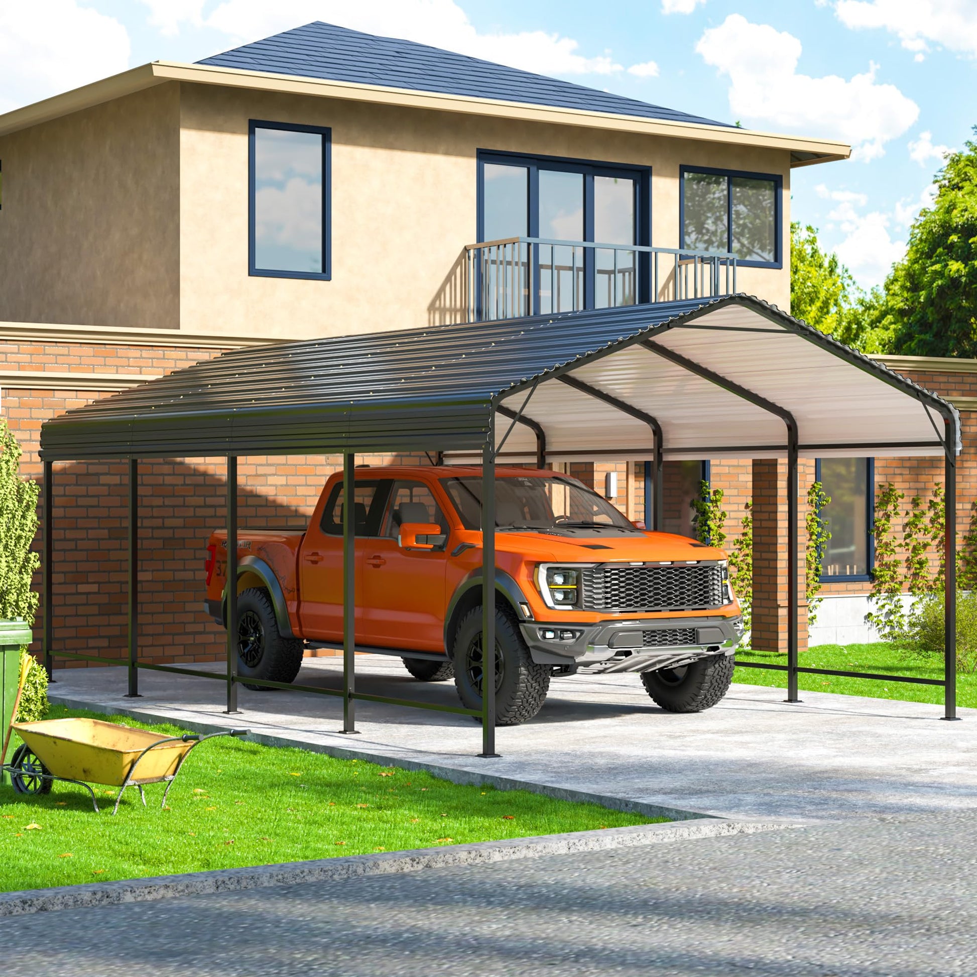 VIWAT Carport 12x20 FT Metal Carport with Enhanced Base Outdoor Heavy Duty Garage Galvanized Car Shelter for Pickup, Boat, Car and Tractors - WoodArtSupply