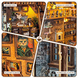 fifijoy DIY Book Nook Kit 3D Wooden Puzzle with LED Lights, Cozy Cat Café House, Bookshelf Insert Decor, Gift for Cat Lovers (Caramel Dreams) fifijoy