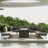 Vakollia 9 Piece Modern Outdoor Rope Wicker Sectional Patio L-Shaped Conversation Sofa Set Deep Seating with Fire Pit Table Vakollia