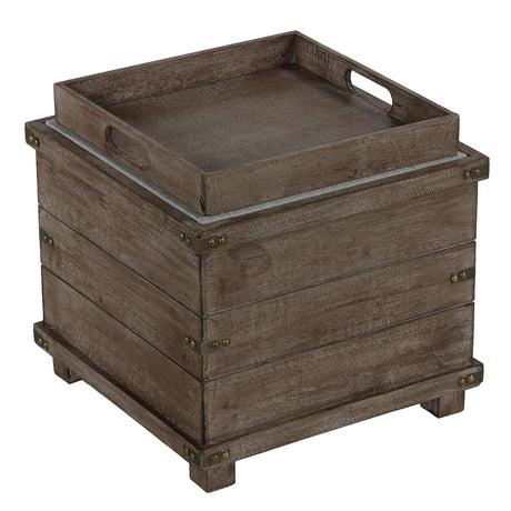 Cortesi Home Scusset Storage Chest Tray Ottoman in Fabric and Wood, Grey, 15.75"W x 15.75"L x 15.5"H Cortesi Home