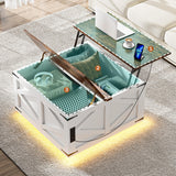 Dutsalrun Lift-Up Coffee Table with LED Storage and Charging Station | Farmhouse Square Lift-Up Table | Living Room Bench with Hidden Storage Dutsalrun