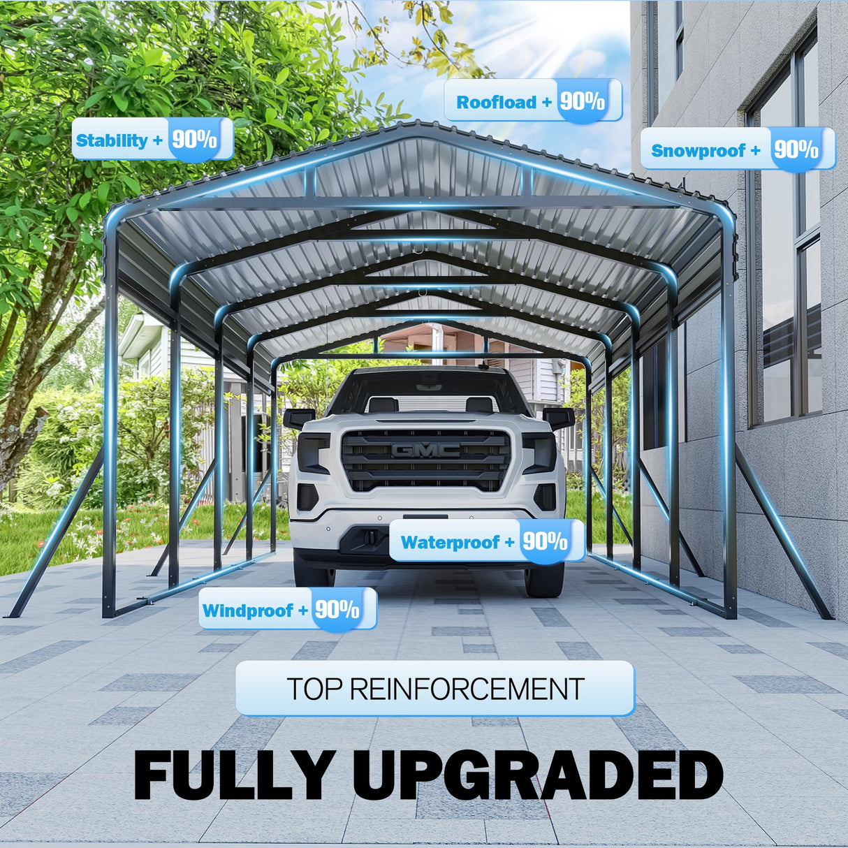 AirWire Carport Canopy 12’X20’ Heavy Duty Car Port Galvanized Steel Roof, Reinforced Stable Triangle Frame for Snowy Windy Metal Carports Enhanced Base Car Tent for Car,RV,Pickup,Boat,Truck,Tractor AirWire