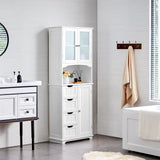 Yaheetech Tall Storage Cabinet with Glass Door, Bathroom Floor Cabinet 65.5″, Kitchen Pantry Storage Cabinet with Open Compartment, 4 Drawer and Adjustable Shelves for Bathroom, Kitchen, Living Room Yaheetech