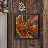 Warmaxx Rustic Teak Wood Wall Decor 17''x17 Farmhouse Live Edge Wall Art Decoration for Home Living Room Bedroom Office Handcrafted Square Wooden Flower Design Wall Décor Warmaxx