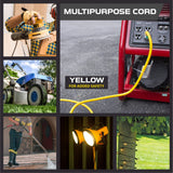 Iron Forge Cable 100ft Outdoor Extension Cord, Lighted with 3 Electrical Power Outlets - 12/3 Gauge SJTW Heavy Duty Extension Cable, Yellow, 15 AMP - 3 Pronged with Grounded Plug for Improved Safety Iron Forge Cable