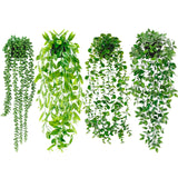 Artificial Hanging Plants for Shelf, 4 Pack Fake Potted Greenery Faux Eucalyptus Vine, Mandala Vine, String of Pearls,Pea pod Leaves in Pot for Office Living Room Bathroom Indoor Outdoor Décor Palonu